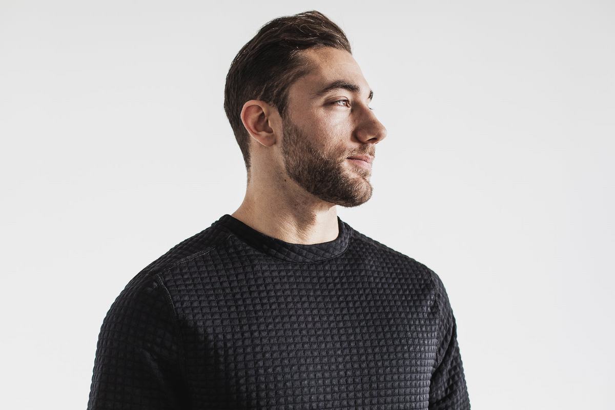 Nobull Quilted Crew Men's Pullover Black | Australia (PF7915)